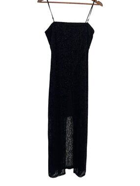 Vintage Y2K Next Up Maxi Dress Sz 6 Black Sparkly Mesh Overlay Vamp Whimsy Goth